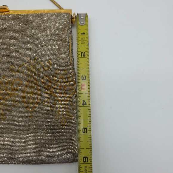 Vintage Handmade in France Evening Purse Clutch Bag Gold Mesh Beaded MOP Clasp - Picture 10 of 11